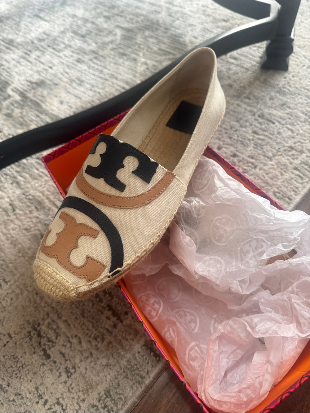 Canvas Espadrille Slip-On with Decorative Leather Appliqué - Cream/Tan/Black - Picture 5 of 5